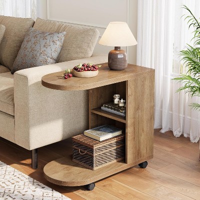 Tribesigns C Shaped Sofa Side Table, Mobile End Table with Storage for Living Room, Bedroom