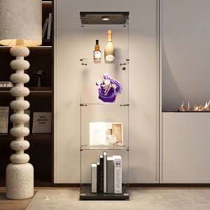 MAYEERTY Glass Display Cabinet 4 Shelves with Door Floor Standing Curio for Living Room Bedroom Office Black - 1 of 4