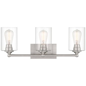360 Lighting Billings Modern Wall Light Brushed Nickel Hardwired 24" 3-Light Fixture Clear Glass Cylinder Shades for Bedroom Bathroom House - 1 of 4