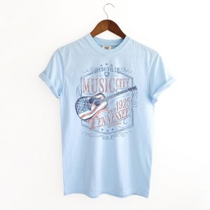 Simply Sage Market Women's Nashville Flag Guitar Short Sleeve Garment Dyed Tee - 1 of 2
