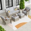 XIZZI 5 Pieces Wicker Furniture, Outside Conversation Set, 3-Seat Sofa with Cushion, High Back Rattan Chairs and Ottomans for Garden Backyard - 3 of 4