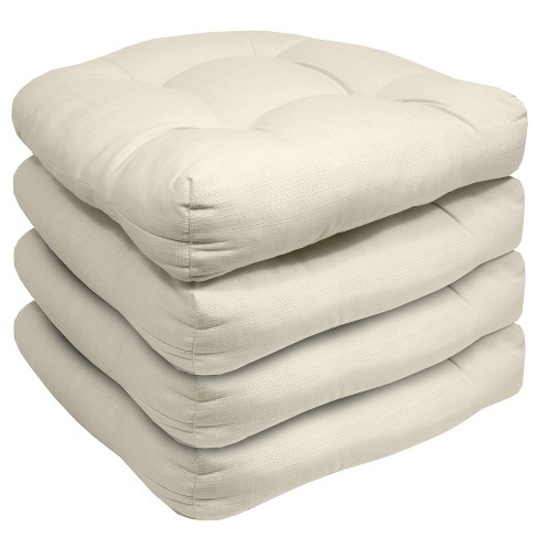 Sweet Home Collection Patio Cushions Outdoor Chair Pads Thick Fiber Fill  Tufted 19 x 19 Seat Cover, Cream, 4 Pack