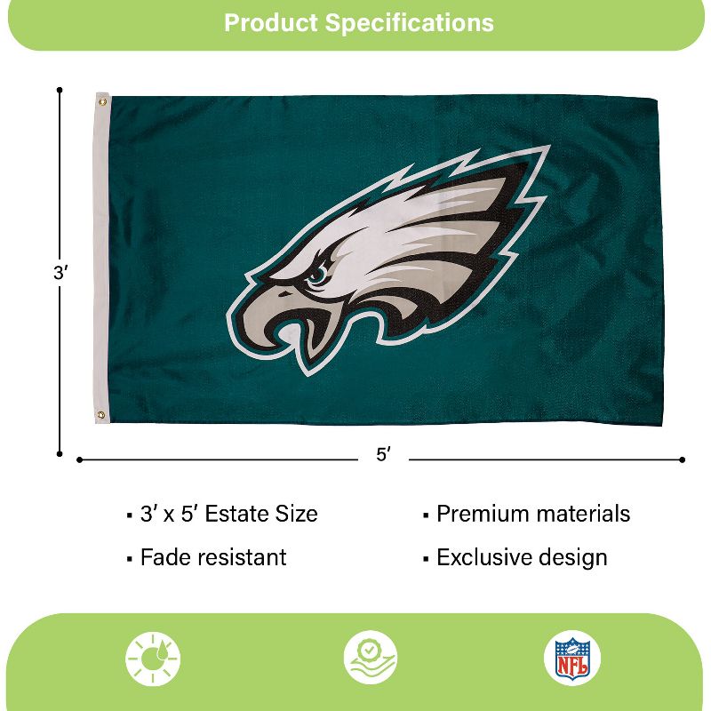 3'x5' Single Sided Flag w/ 2 Grommets, Philadelphia Eagles, 3 of 6