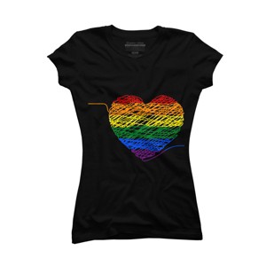 Adult Design By Humans Rainbow Colored String Pride Heart By corndesign T-Shirt - 1 of 2
