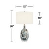 Possini Euro Design Modern Table Lamp 26" High Blue Brushstrokes Ceramic White Fabric Drum Shade for Living Room Bedroom House - 4 of 4