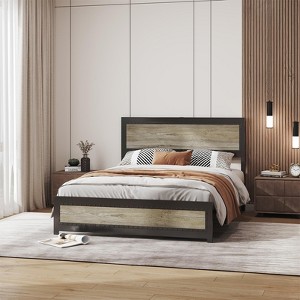 Coucheta Bed Frame with Charging Station,Industrial Platform with Headboard,Metal Slat Frame,No Box Spring Needed,Easy Assembly - 1 of 4