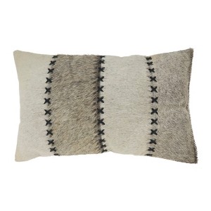 Saro Lifestyle Craftsman Hair on Leather Down Filled Throw Pillow, 12"x20", Gray - 1 of 3