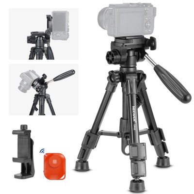MaseiKar Basic Mini Desk Tripod for iPhone&Camera with 3 Way Pan Tilt Head,Handle&Remote,Metal Portable Table Top Video Phone Tripod with 1/4" Plate
