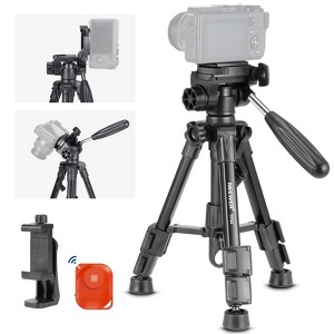 MaseiKar Basic Mini Desk Tripod for iPhone&Camera with 3 Way Pan Tilt Head,Handle&Remote,Metal Portable Table Top Video Phone Tripod with 1/4" Plate - 1 of 4
