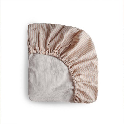 Mushie Extra Soft Muslin Mini Crib Sheet - Natural - Stripes