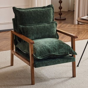 Karl Home Green Chenille Accent Chair Armchair With Pillow - 1 of 4