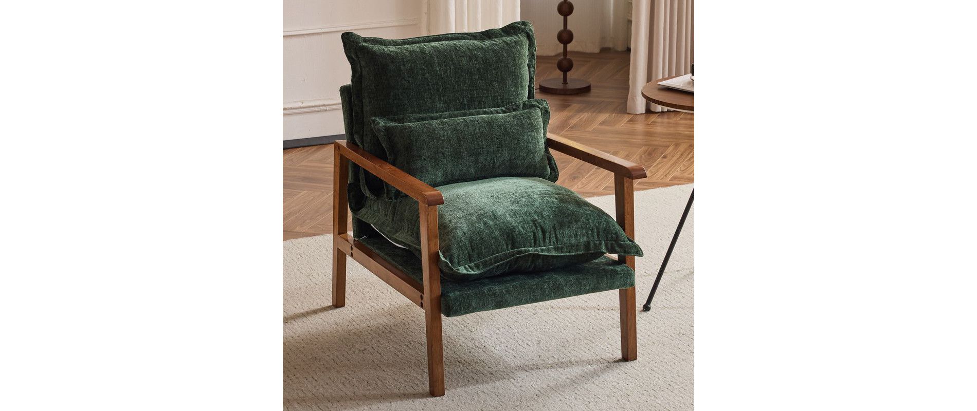 Karl Home Green Chenille Accent Chair Armchair With Pillow
