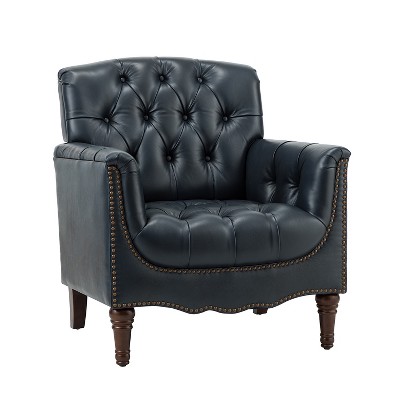 Enrique Traditional Genuine  Leather Armchair with Turned Legs | ARTFUL LIVING DESIGN