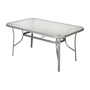 Flash Furniture Tory Commercial Grade Patio Table with Tempered Glass Top with Umbrella Hole and Steel Tube Frame