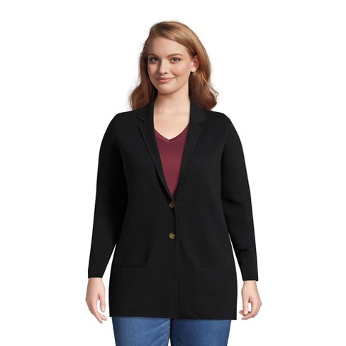 Lands' End Women's Plus Size Fine Gauge Cotton Button Front Blazer ...