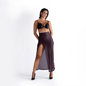 LECHERY Lustrous Sheer High-waisted Maxi Skirt With Side Slit - 1 of 4