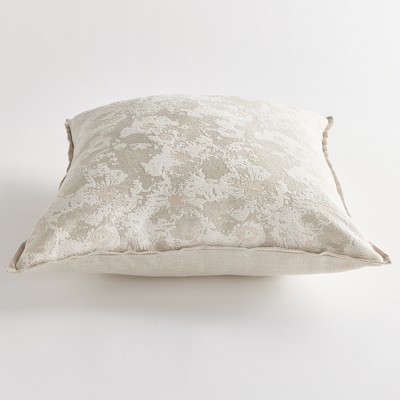 Sofia 24" Square Beige and Gray Jacquard Indoor-Outdoor Pillow
