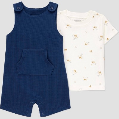 Carter's Just One You® Baby Boys' Textured Safari Shortalls Set - Navy Blue