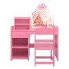 Kids Vanity with Lights, 2 in 1 Princess Makeup Vanity Desk Toddler Vanity Table & Chair Set with Open Bookshelf, Storage Cabinet & Shelves for Girls - 2 of 4