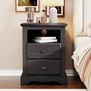 18" Vintage Nightstand with Charging Station, End Table Side Table with 2 Drawers for Bedroom, Living Room - 1 of 4