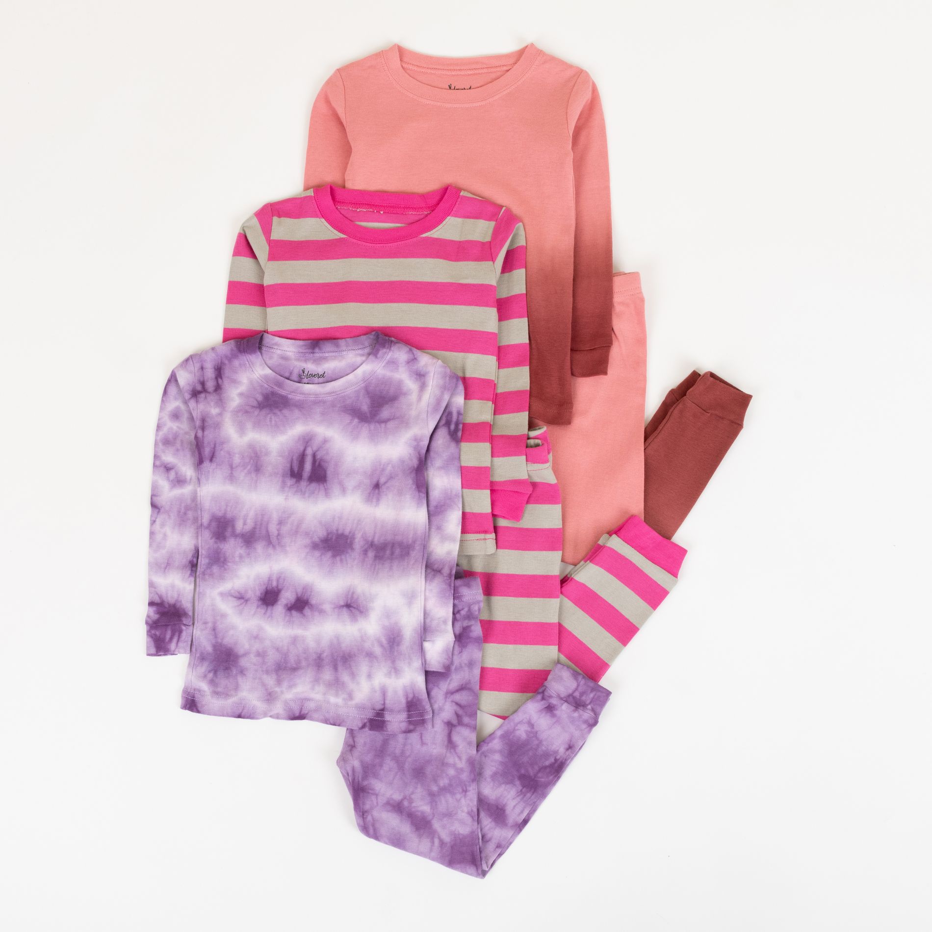 Leveret Girls Cotton 2 Piece Pajamas – 3 Pack – Tie Dye & Stripes 8 Year