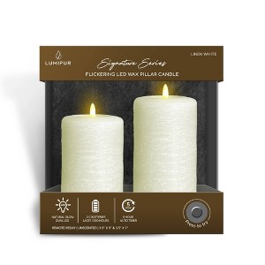 LumiPur 2pk 5" and 7" Signature Natural Glow Flameless Wax Pillar LED Candle White - 1 of 4