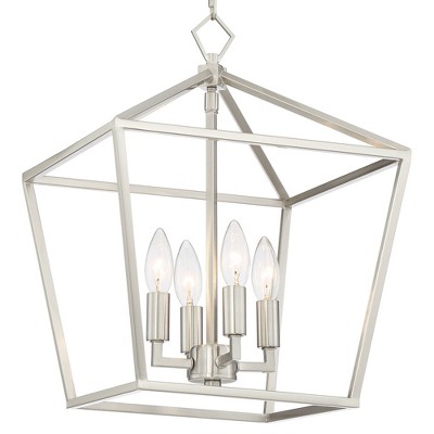 Brushed Nickel Geometric Cage Pendant Chandelier, 17.51" Height
