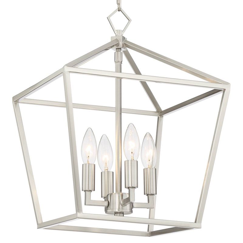 Franklin Iron Works Queluz Brushed Nickel Pendant Chandelier 13" Wide Modern Industrial Geometric Cage 4-Light Fixture for Dining Room Kitchen Island, 3 of 10