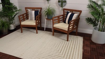 Beige Geometric 5' x 8' Synthetic Outdoor Area Rug