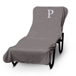 BC BARE COTTON Luxury Hotel & Spa Monogrammed Pool Chaise Lounge Cover, Standard Size 90" X 29" - Gray - Silver Block - 1 of 4
