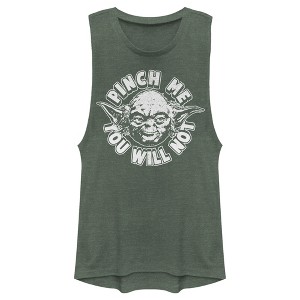Juniors Womens Star Wars St. Patrick's Day Yoda Pinch Me Not Festival Muscle Tee - 1 of 4