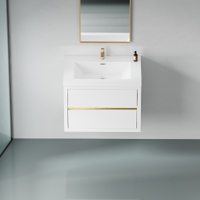 Christopher Knight Home Marshall Wall-Mounted White Bathroom Vanity with Stone Resin Sink and Two Drawers