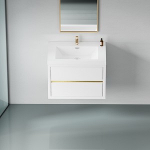 Christopher Knight Home Marshall Wall-Mounted White Bathroom Vanity with Stone Resin Sink and Two Drawers - 1 of 4