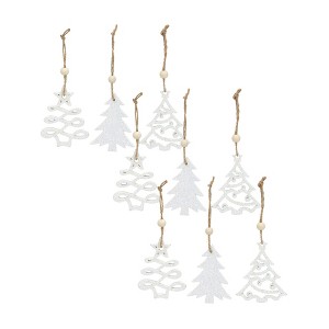 Decorative Wood Christmas Tree Ornament White Finish 3 inch – 9 Pieces by Melrose - 1 of 4