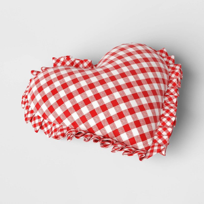 Shaped Woven Gingham Heart Throw Pillow with Ruffled Trim Red/Ivory - Threshold&#8482;, 4 of 12