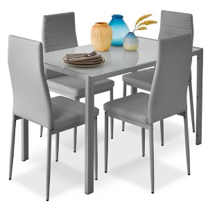 Best Choice Products 5-Piece Kitchen Dining Table Set w/ Glass Tabletop, 4 Faux Leather Chairs - 1 of 4
