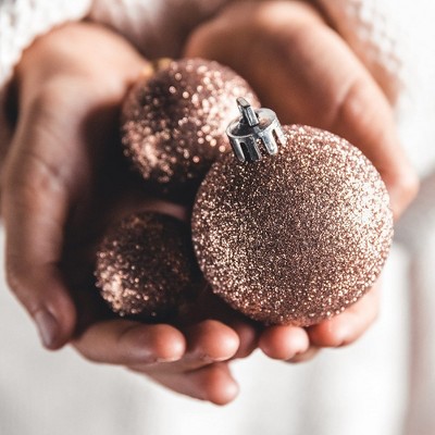 100-Piece Rose Gold and Gold Shatterproof Christmas Ornament Set