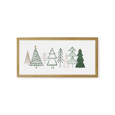28"x14" Field of Pines Wall Canvas with Rustic Frame: Vintage Style, Polystyrene - Petal Lane