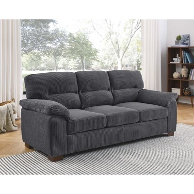 SKRAN 3 Seater Corduroy Sofa, Thick Foam-Padded Cushion Sofa, Mid-Century Modern Sofas With Armrests & Backrest For Living Room