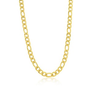 Metallo Mens Stainless Steel 7mm Figaro Chain Necklace - Gold Plated - Gold - 24 Inch - 1 of 3