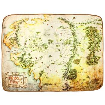 Lord Of The Rings Full Middle Earth Map Design Plush Throw Blanket 46' x 60' Multicoloured