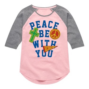 Girls' - Instant Message - Peace Be With You Shirt Tail Raglan Graphic T-shirt - 1 of 4