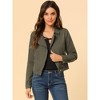 Allegra K Women's Notched Collar Zip Closure Biker Motocycle Denim Jacket - 3 of 4