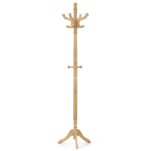 Tangkula Freestanding Coat Rack Solid Rubber Wood Hall Tree with 11 Hooks and 3 Height Options for Coats - 1 of 4