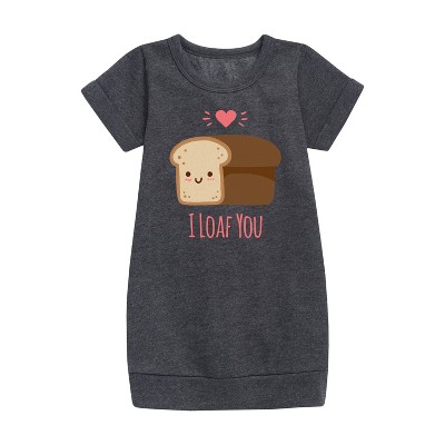 - Instant Message - Valentine's Day I Loaf You Bread Graphic Short Sleeve Fleece Dress