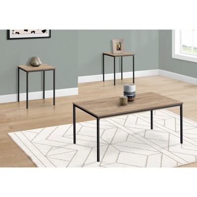 Table Set, 3pcs Set, Coffee, End, Black Metal, Dark Taupe Laminate, Contemporary, Modern