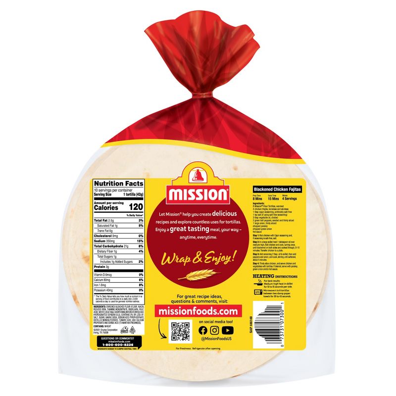 Mission Fajita Grande Size Super Soft Flour Tortillas - 15oz/10ct, 3 of 6