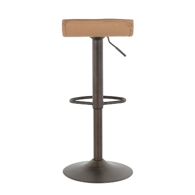 Set of 2 Brown Faux Leather Adjustable Swivel Barstools with Steel Base