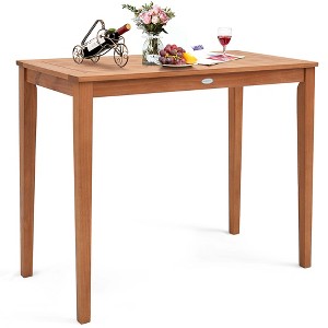 Costway Outdoor Bar Table 48'' Eucalyptus Wood Bar Height Slatted Tabletop Patio Dining - 1 of 4