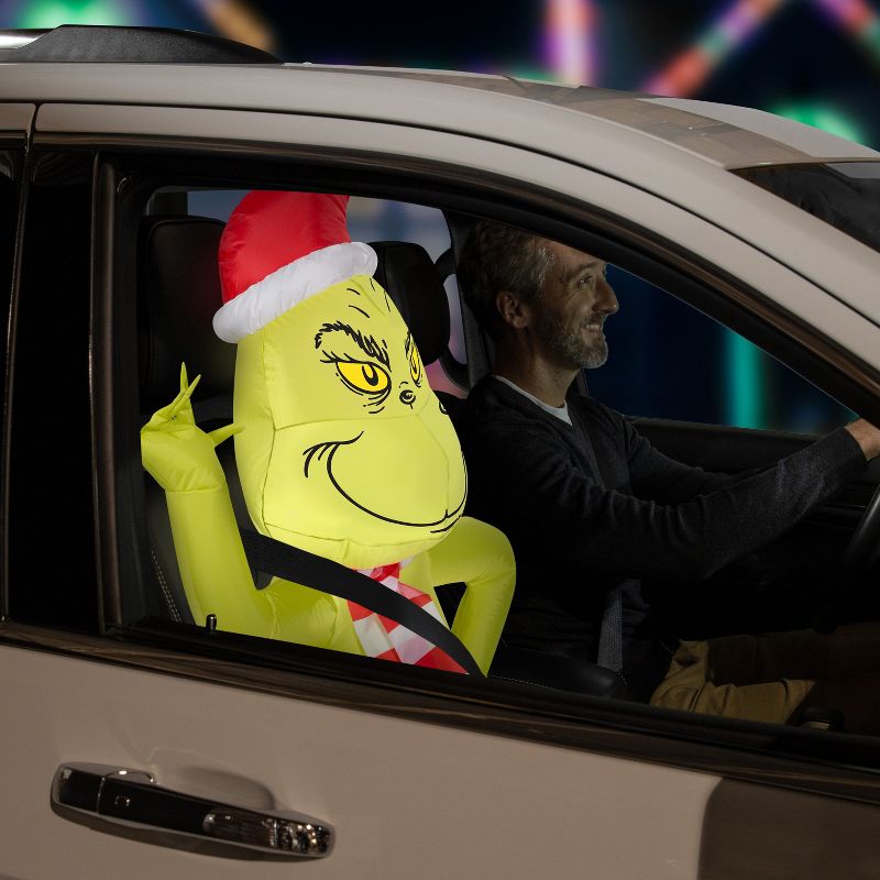 Grinch Car Buddy Christmas Airblown Inflatable w/Scarf Dr. Seuss , 3.5 ft Tall, Multicolored, 2 of 3